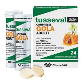 Tusseval Gola Adulti Mal di Gola 24 Compresse Masticabili Limone e Miele