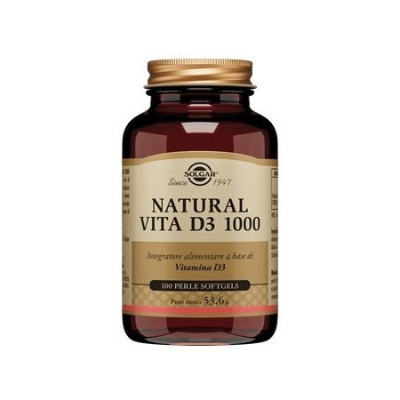 Solgar Natural Vita D3 Vitamina D 1000 Per Muscoli e Ossa 100 Perle Softgel