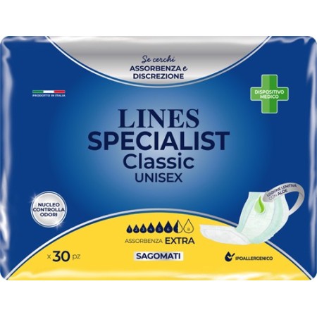 Lines Specialist Classic Sagomato Extra Pannolone Anti-odore Per Incontinenza 30 Pezzi
