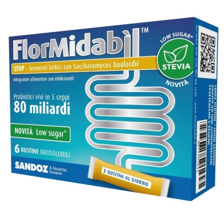 FlorMidabil Stop Con Stevia Integratore Contro la Diarrea 6 Bustine