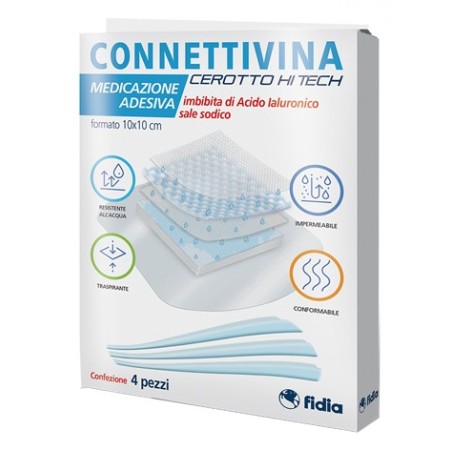 Connettivina Cerotto Hi Tech Medicazione Adesiva 10x10 cm 4 Pezzi