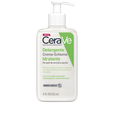 CeraVe Detergente Crema-Schiuma Idratante Deterge ed Idrata. Con 3 Ceramidi Essenziali, Acido Ialuro