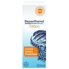 Bepanthenol Tattoo Crema Protezione Solare Molto Alta SPF50  Per Tatuaggio, Con Pantenolo, Idrata e 