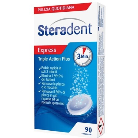 Steradent Tripla Azione Plus Pulizia Quotidiana Dentiera 90 Compresse