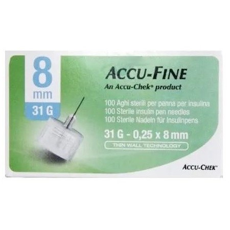 Accu-Fine Aghi Penna Per Insulina 8mm 31G 100 Pezzi