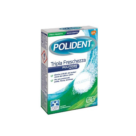 Polident Tripla Freschezza Pulitore per Protesi e Dentiere 66 Compresse