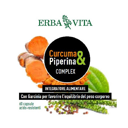 Erba Vita Curcuma & Piperina Complex Integratore Metabolismo 60 Capsule