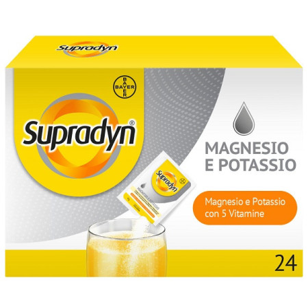 Supradyn Magnesio e Potassio Integratore Con Vitamine B, Acido Folico e Minerali 24 Bustine Efferves