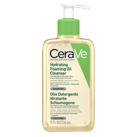 CeraVe Olio detergente idratante Deterge, Idrata e Lenisce. Con 3 Ceramidi Essenziali, Trigliceridi