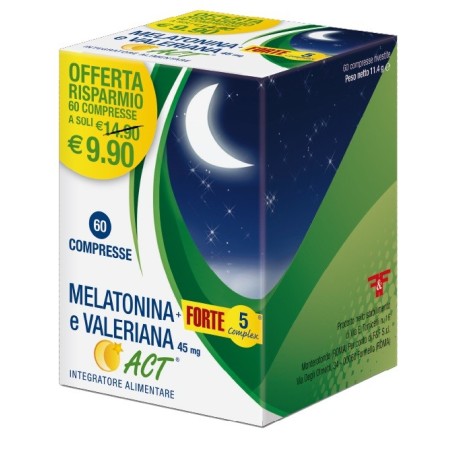 Melatonina   Forte 5 Complex e Valeriana ACT Integratore 60 Compresse