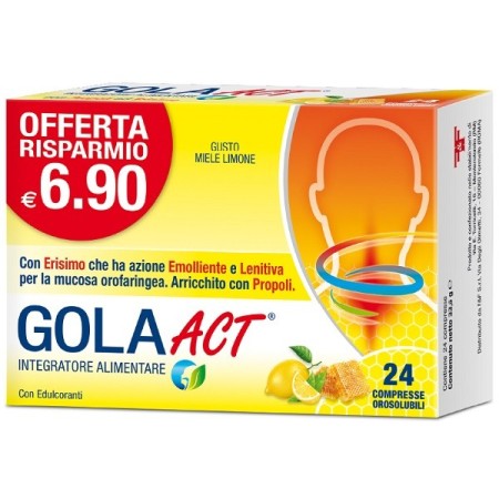 Gola Act Miele Limone Integratore per la Gola 24 Compresse Orosolubili